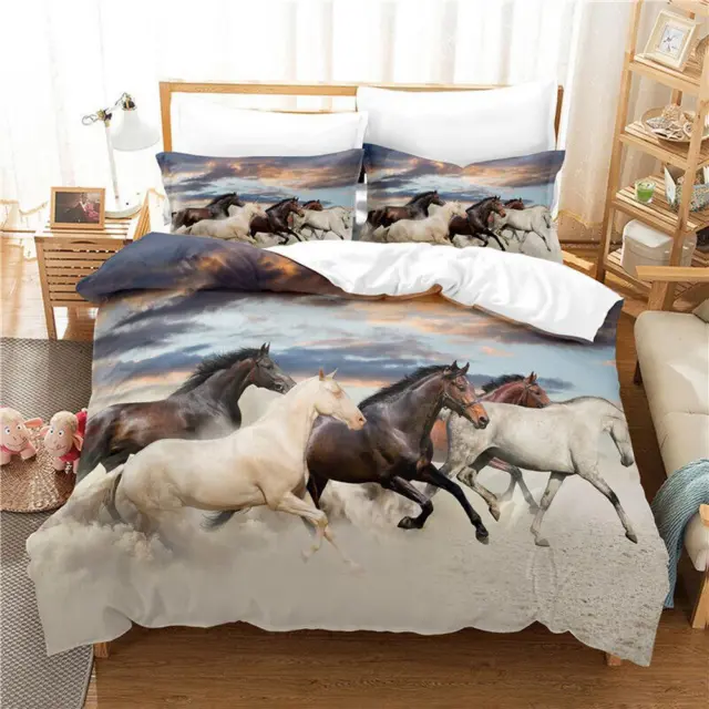 Mighty Horse Running Steed Animal Quilt Duvet Cover Set California King Twin CF