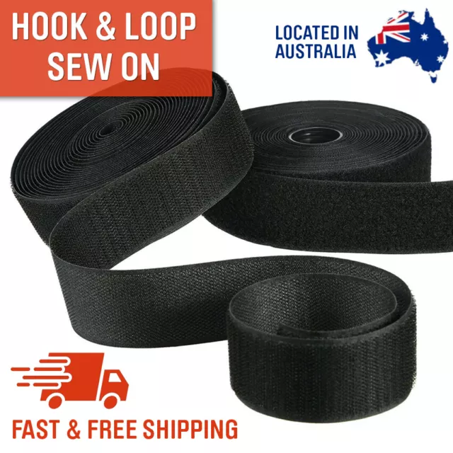 SEW ON Hook and Loop 25/50/100mm Fastening Tape Heavy Duty Black or White
