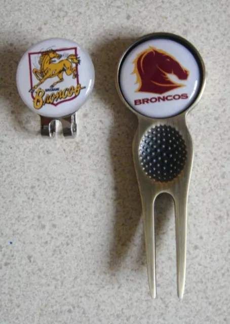 2 Only Brisbane Broncos Golf Ball Markers - A Quality Divot Tool Plus A Hat Clip