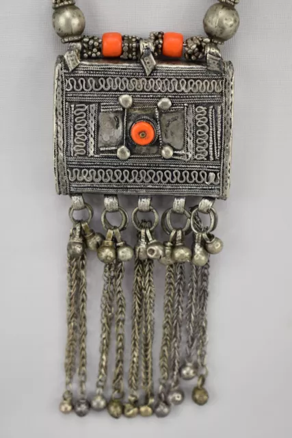 Antique Ethnic Islamic Arabic Yemen Necklace Pendant With Yellow Old Glass Beads