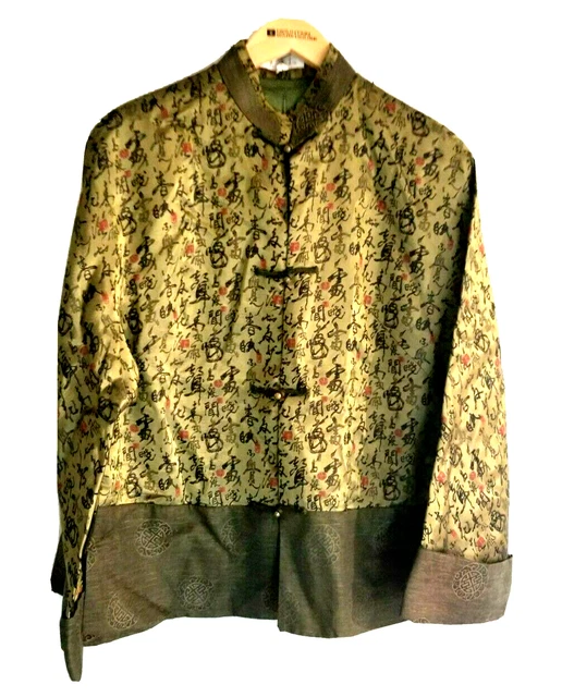 Chinese Jacket Women's Traditional Size XXL Long Sleeve Green Calligraphy Design