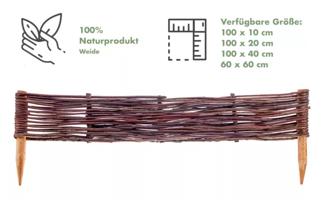 BEETEINFASSUNG AUS WEIDE Holz-Zaun Rasenkante Weiden-Zaun Steckzaun