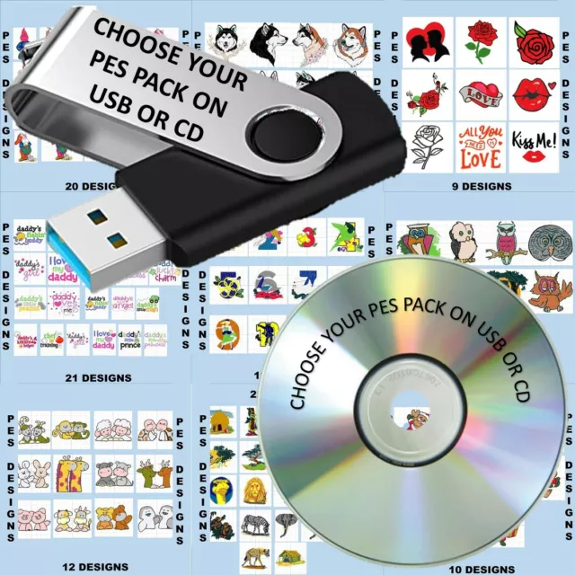 Choose PES design packs files on USB or CD Machine Embroidery brother embroider
