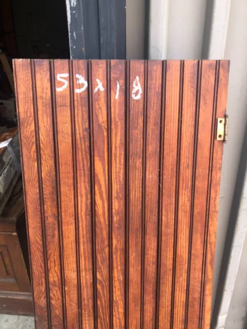 c1890 heart pine bead board pantry cabinet door 53” x 18” old varnish batten 2