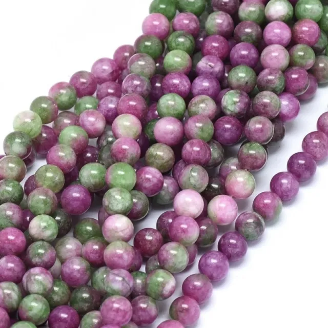 Fil de 46 perles ronde naturelle jade teintée fabrication bijoux 8 mm VERT ROSE