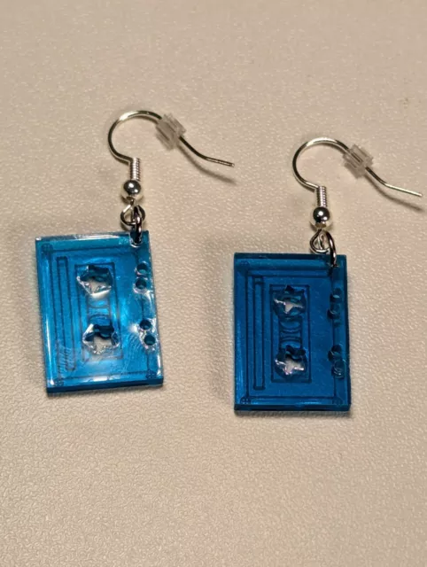 CASSETTE TAPE Earrings 80s Blue Novelty UNIQUE Fun Party Earrings