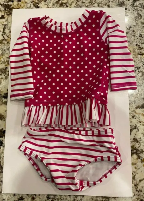 Ruffle Butts Berry Striped Polka Long Sleeve Rash Guard Bikini 3-6 Months 2pc