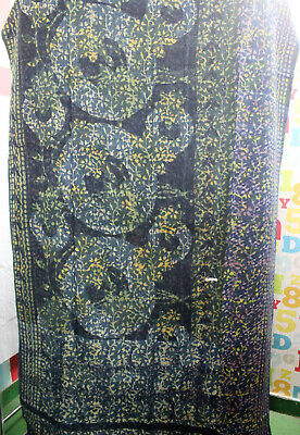 Vintage Kantha Quilt Ralli Handblock Twin Reversible Indian Sari Throw 48" x 88"