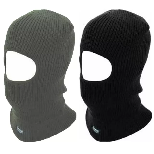 Mens Ladies Unisex Winter Warm Knit Single Hole Lined Black Face Mask Balaclava