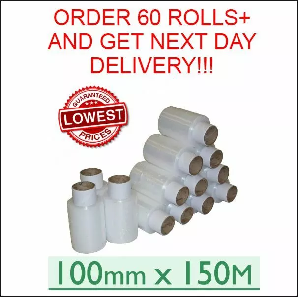 100mm x 150m Clear Mini Hand Pallet Cling Stretch Wrap Shrink Film Handy Rolls