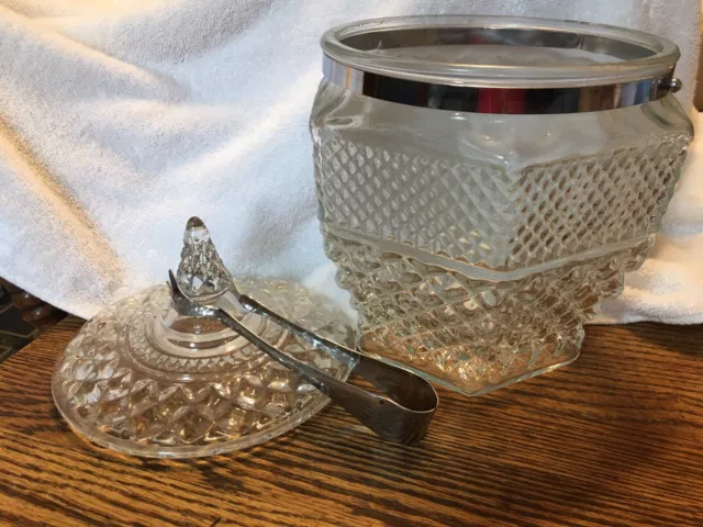 Vintage Anchor Hocking Wexford Ice Bucket with Lid and Tongs