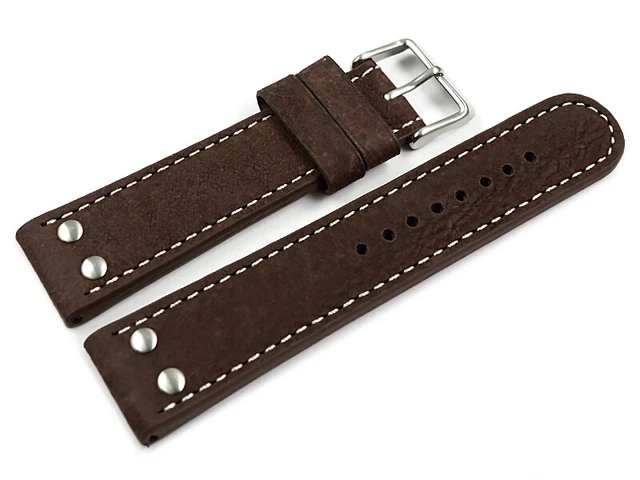 Bracelet De Montre Type 'bracelet Force' - Simili Cuir Et Métal Chromé - Longueur 20 Cm - Unisexe