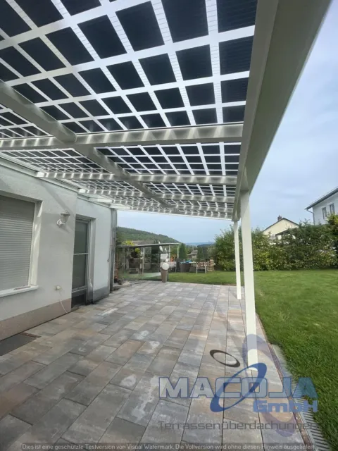Solar-Terrassendach PV-Dach Carport Alu; 5,4 x 3,6 m; 2,45 kwP, 40% transparenz