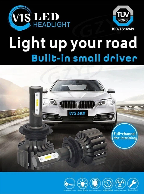 2x H7 LED Headlight Bulbs 6000LM DRL Headlight Kit Hi-Lo Beam Bulbs Waterproof