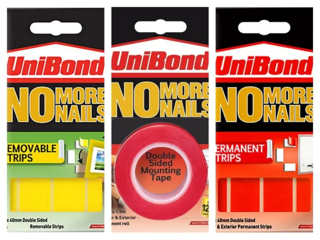 Unibond No More Nails Picture Hanging Strips Double Sided Mounting Tape Adhesive 3