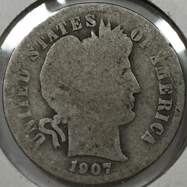 1907 United States 1 Dime "Barber Dime" - About Good (AG) KM#113 - 4342