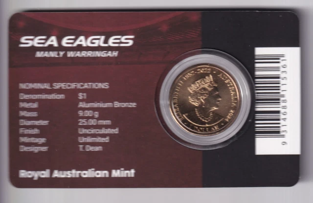 AUSTRALIAN: 2024 $1 Nrl Rugby Manly Sea Eagles Unc Coin On Card ...