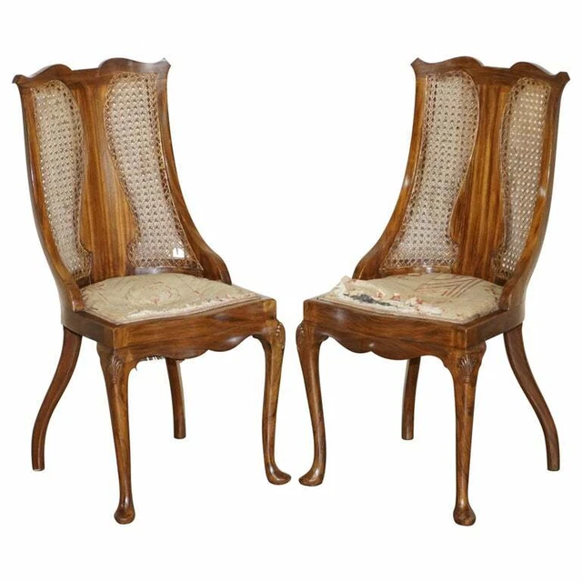 Lovely Pair Of Art Deco Walnut & Rosewood Bergere Side Chairs Part Of Suite
