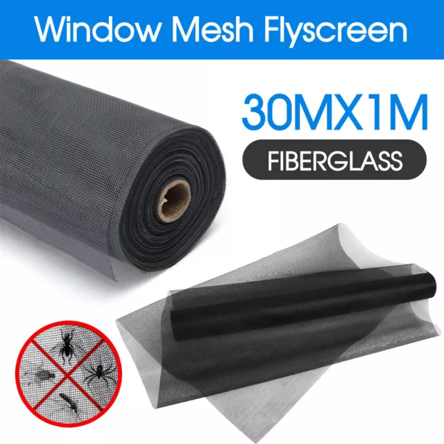 Roll Insect Flywire Window Fly Screen Net Mesh Flyscreen Black 100FT / 30M
