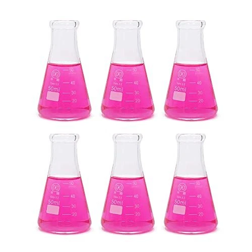 50ml Glass Erlenmeyer Flask Set, Narrow Mouth Graduated Flasks, 3.3 Borosilicate