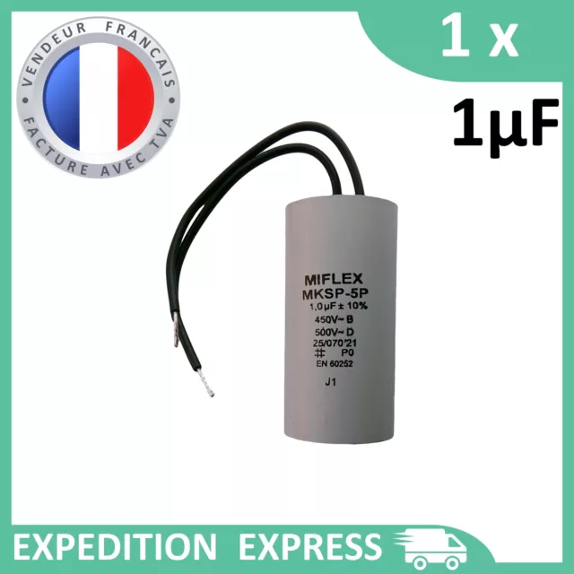 Condensateur moteur 1µF 1uF 450V fils MKSP-5P démarrage/permanent