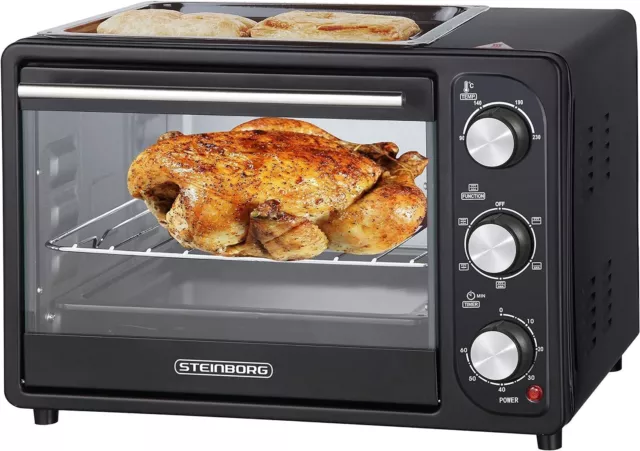 Mini Backofen 3 in 1 | Pizzaofen | Minibackofen | Mit Umluft und Grillplatte