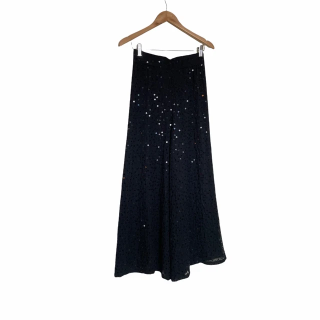 Vintage 80s 90s Carolina Herrera Black Sequin High Waist Wide Leg Pants 6