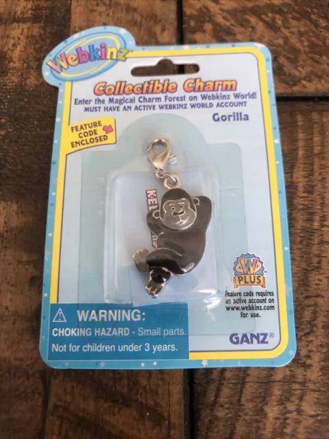 Ganz Webkinz Gorilla Collectible Charm With Feature Code - Factory Sealed