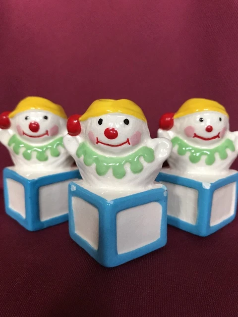 Three Jack In The Box Vintage Ceramic Macrame 3" Tall Beads