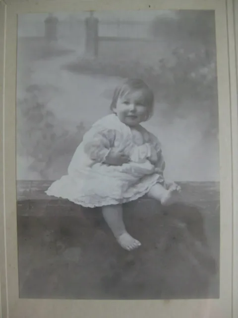 Antique Studio Photograph Child in Dress c. 1915 in Original Oak Frame Holloway