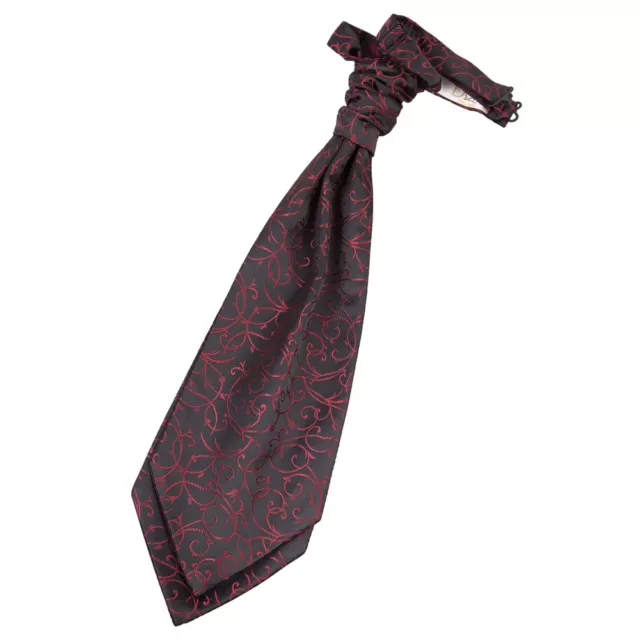 Black Burgundy Mens Pre-Tied Scrunchie Cravat Woven Swirl Patterned by DQT