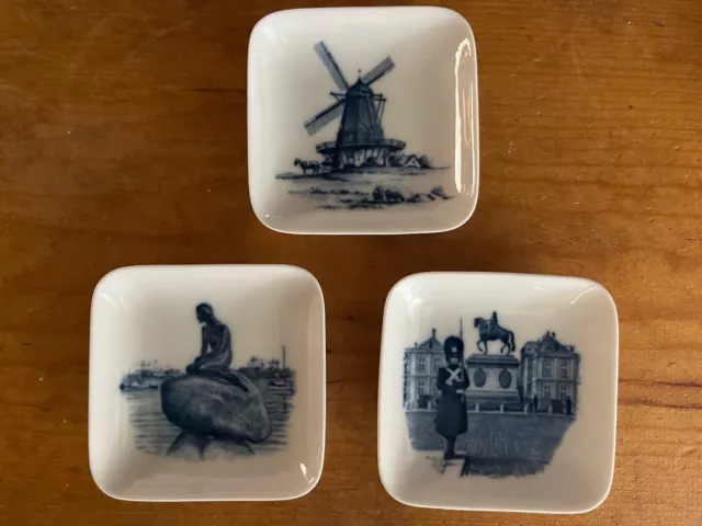 Set of 3 Vintage Royal Copenhagen Square Trinket Dishs/ Ashtrays