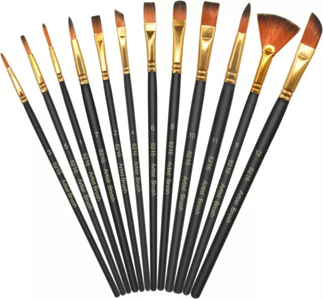 ✅ Pennelli Per Dipingere , Set Da 12 Pezzi Corpo Penna In Legno E Punta Liscia ✅
