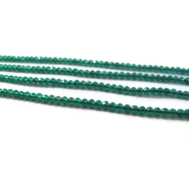 2MM Vente en gros 5 brins d'onyx vert naturel à facettes perles rondes en...