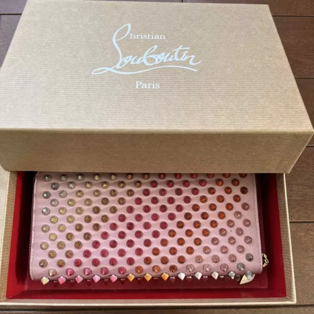 Christian Louboutin Pink Zip Around Wallet Gradient Studs With Box and Bag Italy