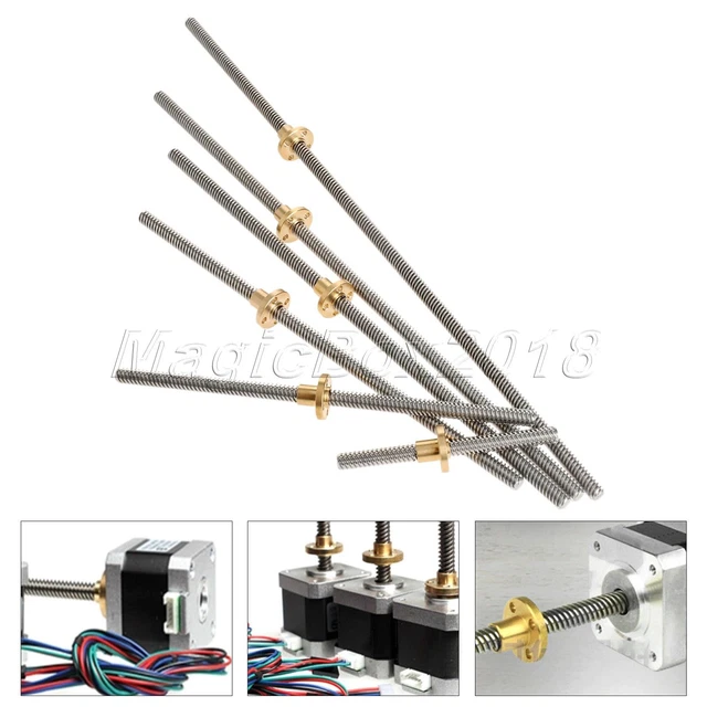 T8-2-D8 8mm 3D Printer Lead Screw Rod Linear Rail Bar Shaft 100-400mm &Brass Nut