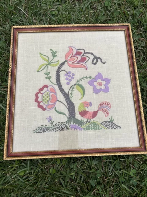 Crewel Marco Bordado Flor Pájaro Tulipán Kitsch