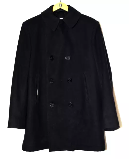 US NAVY QUARTERDECK DSCP Enlisted Mans Overcoat Black Wool Pea Coat ...