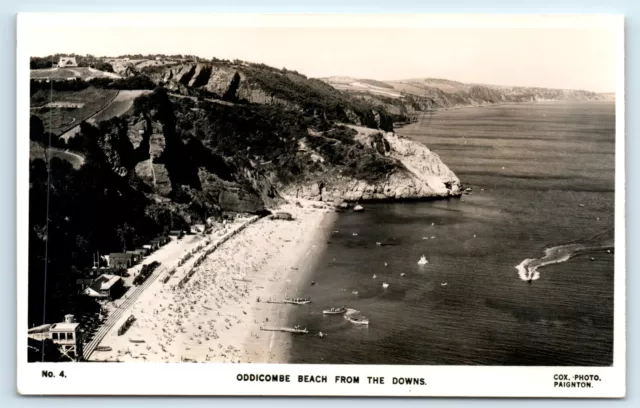 POSTCARD ODDICOMBE BAY FROM THE DOWNS TORQUAY - COX PHOTO No 4 1937 RPPC