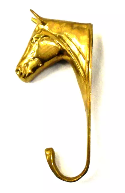 Vintage Solid Brass Horse Head Hook Wall Mounted Hanger Equestrian Cowboy