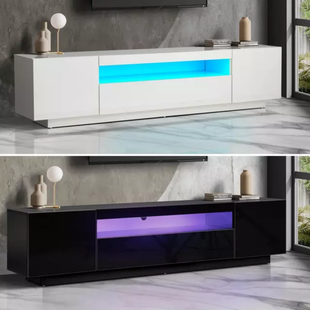 Oikiture TV Unit Entertainment Unit TV Cabinet Stand LED Gloss 180CM Black White