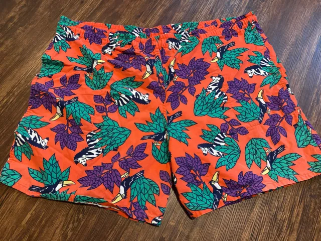 Vintage Retro 80s ‘Lord Jeff’ Patterned Swim Shorts Trunks  Size XL USA Tropics