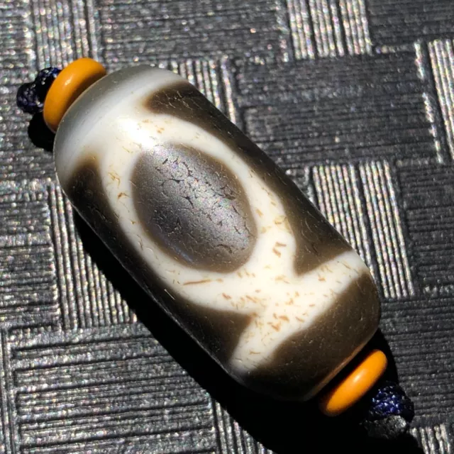 Magic Power Tibetan Old Agate Heaven&Earth Totem dZi Bead 14*28mm C1972