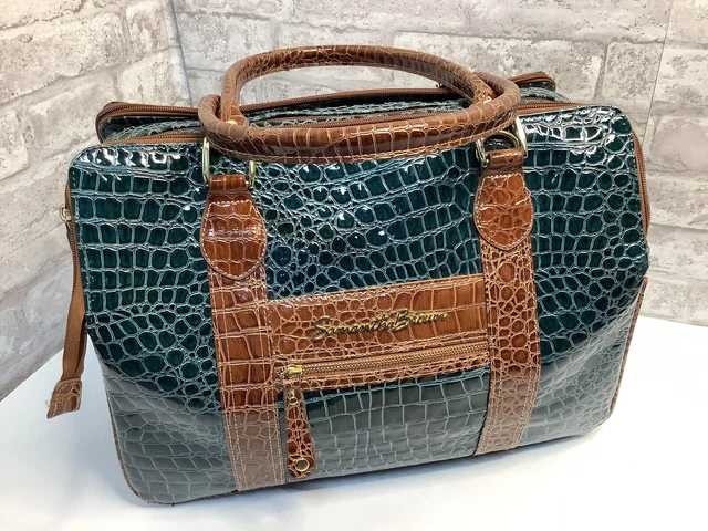 Samantha Brown Croco Embossed Carry-on Green Brown Travel Bag 16” Luggage NWOT
