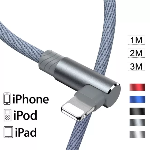 1m 2m 3m Elbow Fast Charging USB Charger Cable Data Sync Lead for iPhone iPad