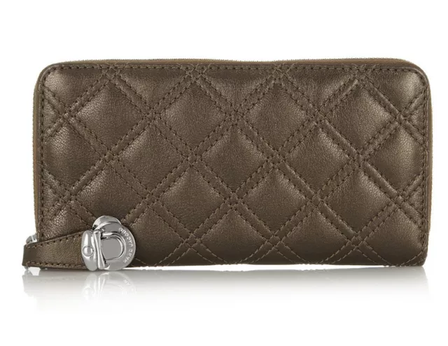 NWT MARC JACOBS The Deluxe Quilting Lambskin leather Zip Wallet Pearl Bronze NEW