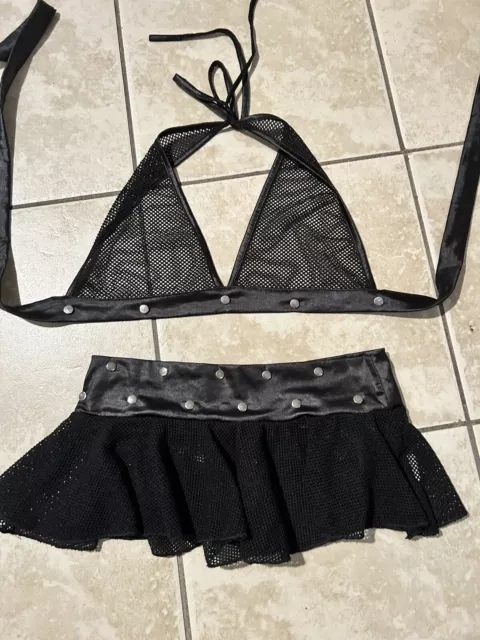 Sexy Lingerie Triangle Bra with Matching Skirt Black Mesh Wire Free Unlined