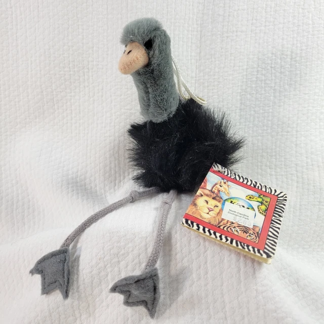 K&M International Ostrich Plush Stuffed Vintage Gray Black 7" Hanging With Tag