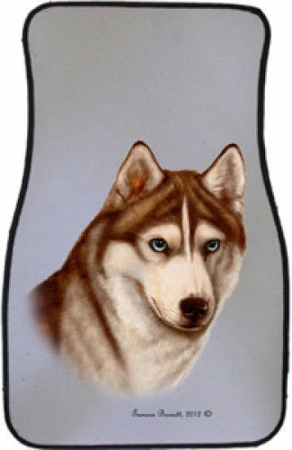 Red and White Siberian Husky Car Floor Mats Pair (TB) 36230