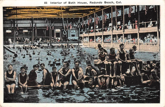 Bath House Interior REDONDO BEACH, CA Swimming Pool c1910s Vintage Postcard